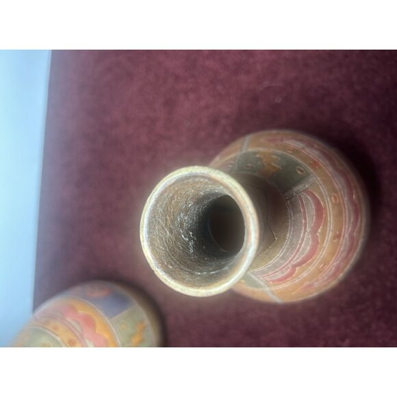 Signed Pottery Set Of 2 Aztec Mayan Wedding Vases Storytelling Matching - Picture 7 of 9